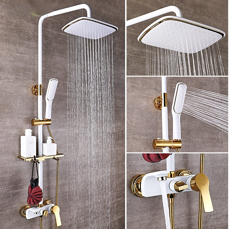 Shower Set White Gold Bathroom Shower System Quali..
